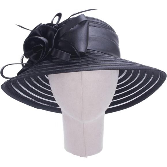 Womens Satin Ribbon Church Wedding Sun Wedding Occasion Hat - Picture 6 of 8